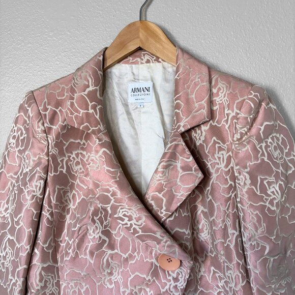 Armani Collezioni Floral Print Brocade Cropped Blazer Size 4 Vintage 90s - Picture 2 of 13